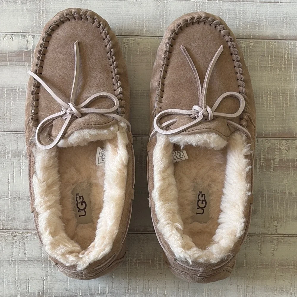 UGG Tan Shearling Moccasin Slippers - Picture 4 of 7